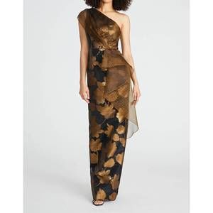 Theia | Dresses | New Theia Eden Column One Shoulder Gown In Blackgold |  Poshmark